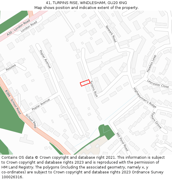 41, TURPINS RISE, WINDLESHAM, GU20 6NG: Location map and indicative extent of plot