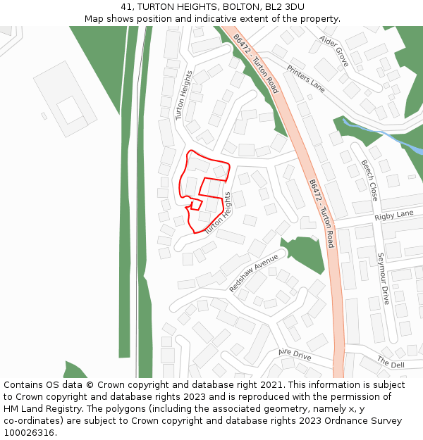 41, TURTON HEIGHTS, BOLTON, BL2 3DU: Location map and indicative extent of plot