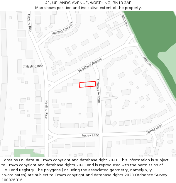 41, UPLANDS AVENUE, WORTHING, BN13 3AE: Location map and indicative extent of plot