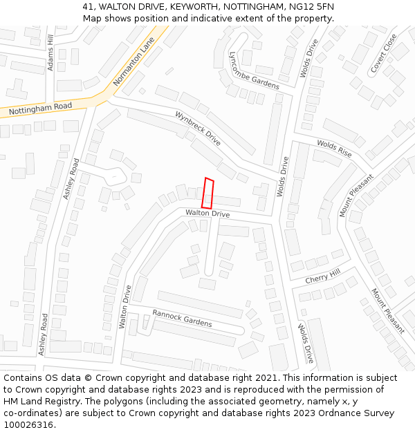 41, WALTON DRIVE, KEYWORTH, NOTTINGHAM, NG12 5FN: Location map and indicative extent of plot