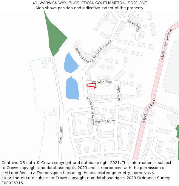 41, WARWICK WAY, BURSLEDON, SOUTHAMPTON, SO31 8NE: Location map and indicative extent of plot