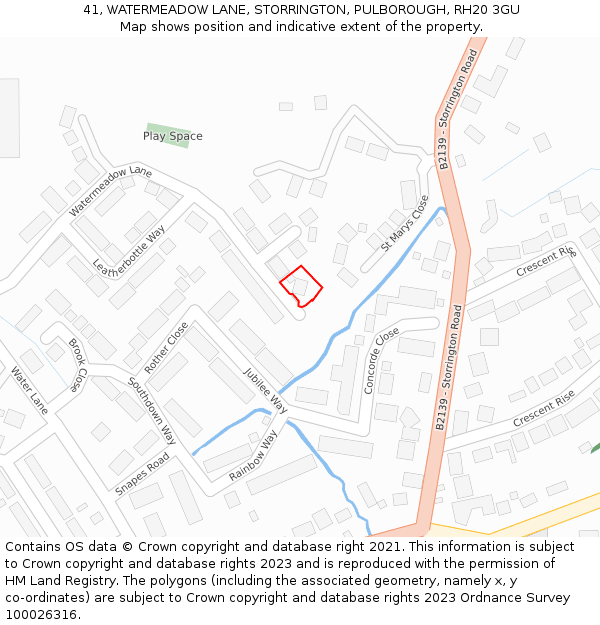 41, WATERMEADOW LANE, STORRINGTON, PULBOROUGH, RH20 3GU: Location map and indicative extent of plot