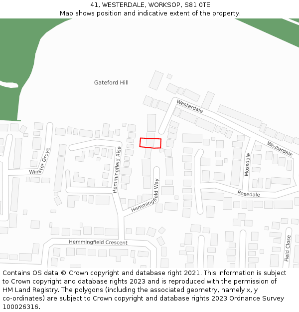 41, WESTERDALE, WORKSOP, S81 0TE: Location map and indicative extent of plot