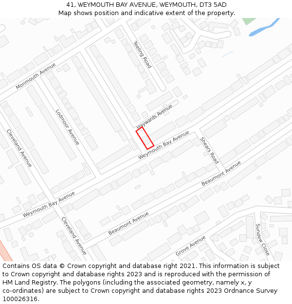 41, WEYMOUTH BAY AVENUE, WEYMOUTH, DT3 5AD: Location map and indicative extent of plot