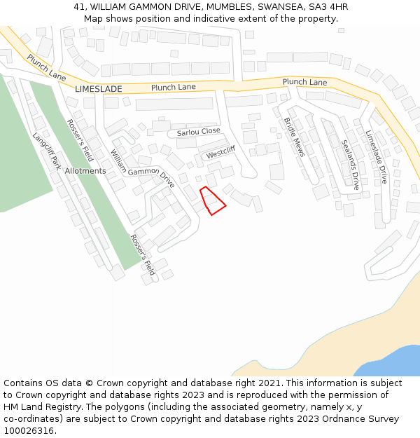 41, WILLIAM GAMMON DRIVE, MUMBLES, SWANSEA, SA3 4HR: Location map and indicative extent of plot