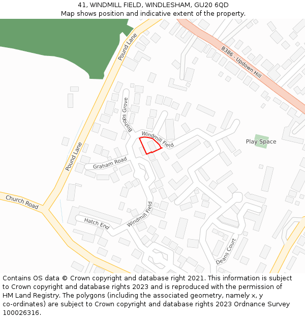 41, WINDMILL FIELD, WINDLESHAM, GU20 6QD: Location map and indicative extent of plot