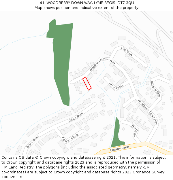 41, WOODBERRY DOWN WAY, LYME REGIS, DT7 3QU: Location map and indicative extent of plot