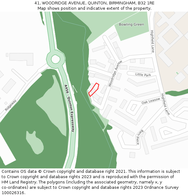 41, WOODRIDGE AVENUE, QUINTON, BIRMINGHAM, B32 1RE: Location map and indicative extent of plot