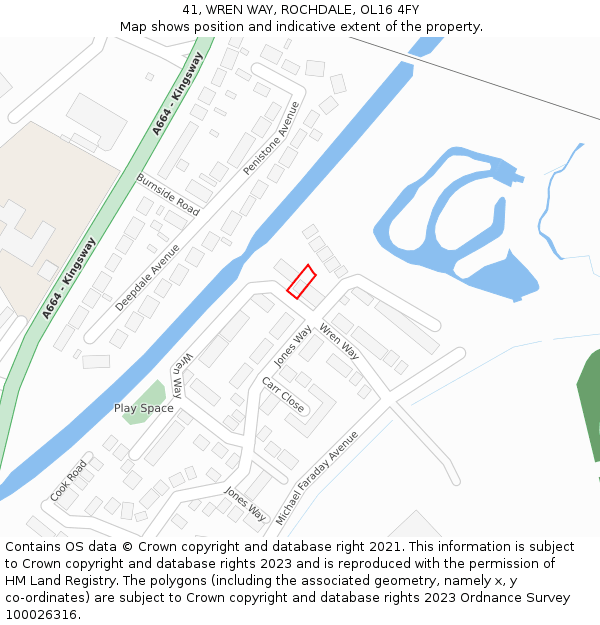 41, WREN WAY, ROCHDALE, OL16 4FY: Location map and indicative extent of plot