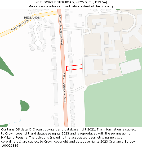 412, DORCHESTER ROAD, WEYMOUTH, DT3 5AJ: Location map and indicative extent of plot