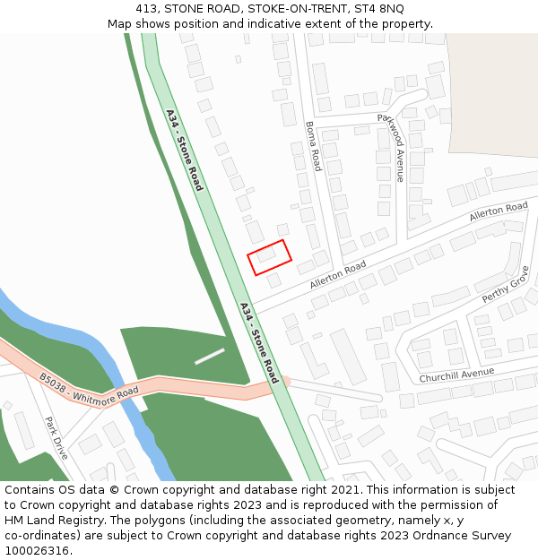 413, STONE ROAD, STOKE-ON-TRENT, ST4 8NQ: Location map and indicative extent of plot