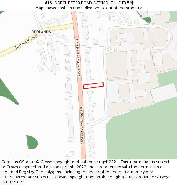 416, DORCHESTER ROAD, WEYMOUTH, DT3 5AJ: Location map and indicative extent of plot