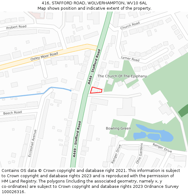416, STAFFORD ROAD, WOLVERHAMPTON, WV10 6AL: Location map and indicative extent of plot