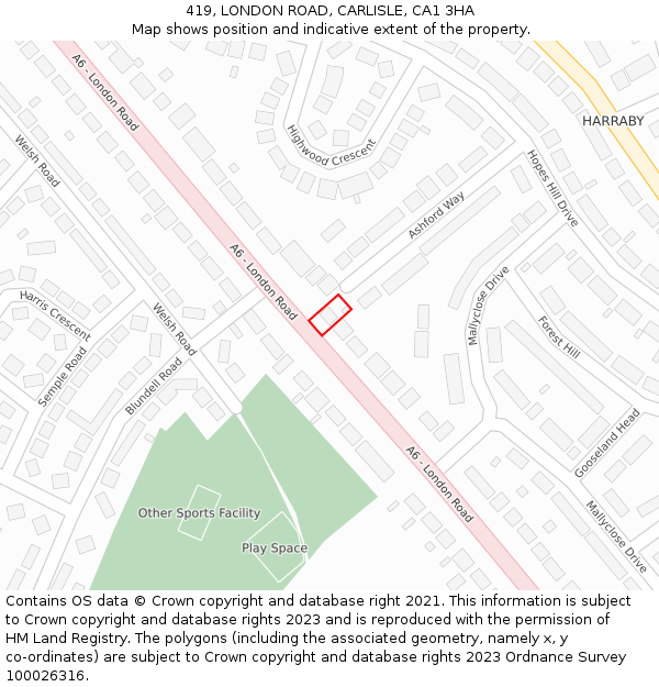 419, LONDON ROAD, CARLISLE, CA1 3HA: Location map and indicative extent of plot