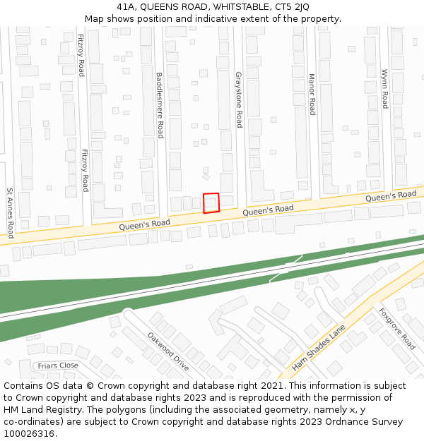 41A, QUEENS ROAD, WHITSTABLE, CT5 2JQ: Location map and indicative extent of plot