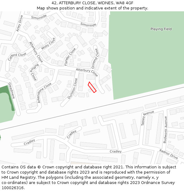 42, ATTERBURY CLOSE, WIDNES, WA8 4GF: Location map and indicative extent of plot