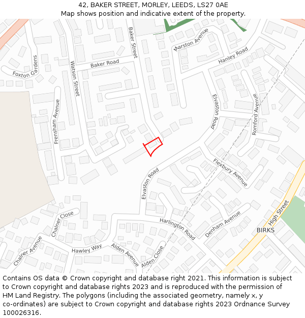 42, BAKER STREET, MORLEY, LEEDS, LS27 0AE: Location map and indicative extent of plot