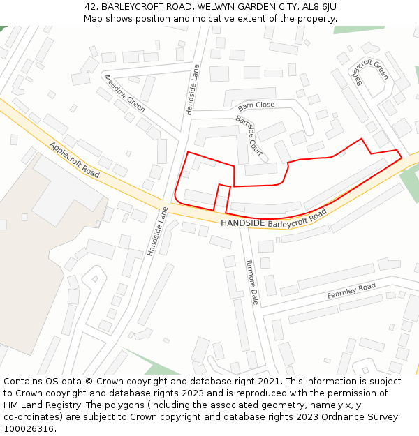 42, BARLEYCROFT ROAD, WELWYN GARDEN CITY, AL8 6JU: Location map and indicative extent of plot