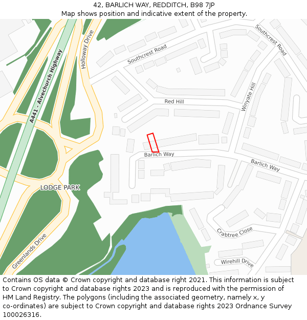 42, BARLICH WAY, REDDITCH, B98 7JP: Location map and indicative extent of plot