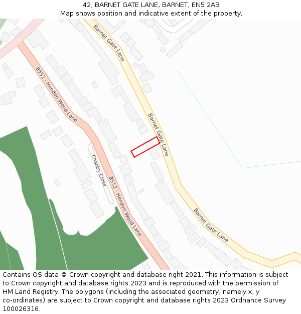 42, BARNET GATE LANE, BARNET, EN5 2AB: Location map and indicative extent of plot