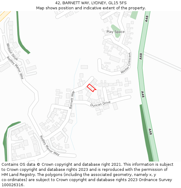 42, BARNETT WAY, LYDNEY, GL15 5FS: Location map and indicative extent of plot