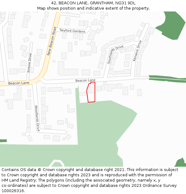 42, BEACON LANE, GRANTHAM, NG31 9DL: Location map and indicative extent of plot