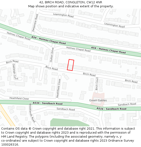 42, BIRCH ROAD, CONGLETON, CW12 4NR: Location map and indicative extent of plot
