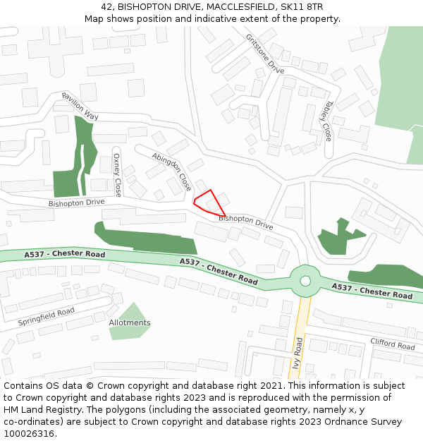 42, BISHOPTON DRIVE, MACCLESFIELD, SK11 8TR: Location map and indicative extent of plot