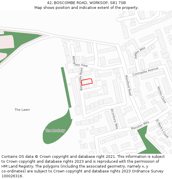 42, BOSCOMBE ROAD, WORKSOP, S81 7SB: Location map and indicative extent of plot