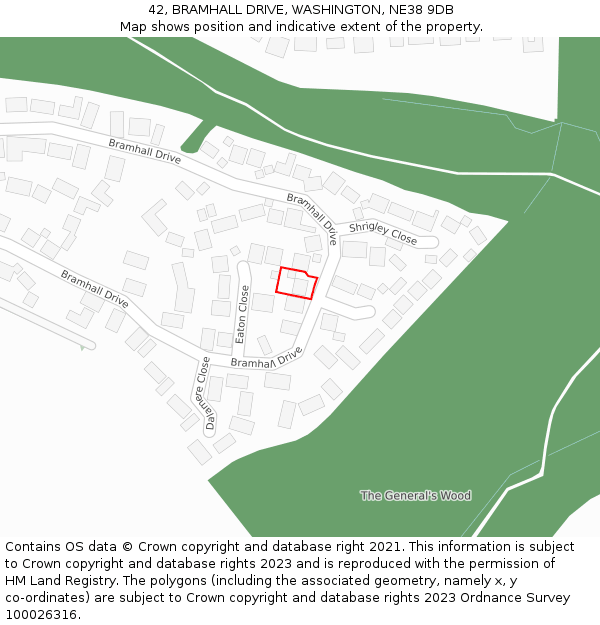 42, BRAMHALL DRIVE, WASHINGTON, NE38 9DB: Location map and indicative extent of plot