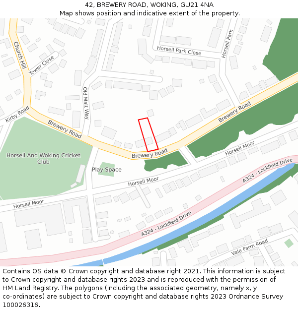 42, BREWERY ROAD, WOKING, GU21 4NA: Location map and indicative extent of plot