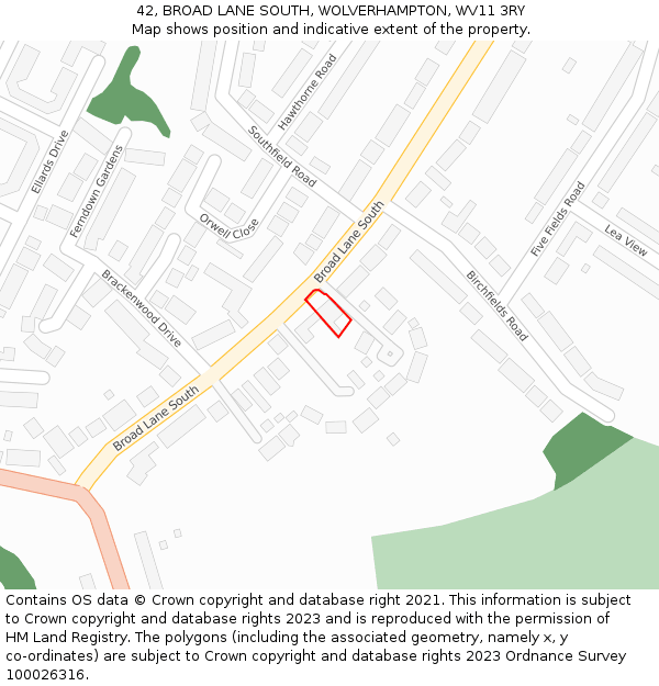 42, BROAD LANE SOUTH, WOLVERHAMPTON, WV11 3RY: Location map and indicative extent of plot
