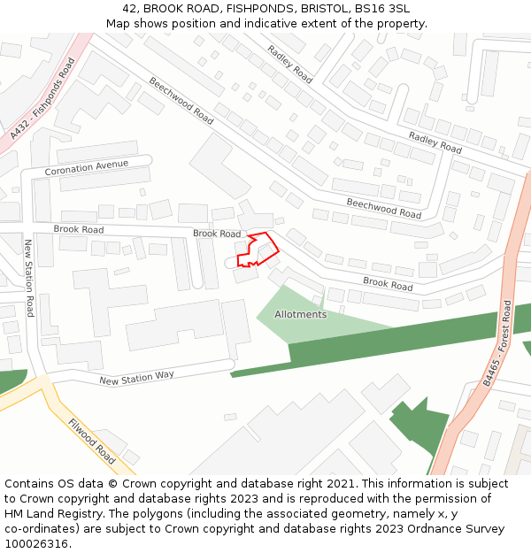 42, BROOK ROAD, FISHPONDS, BRISTOL, BS16 3SL: Location map and indicative extent of plot