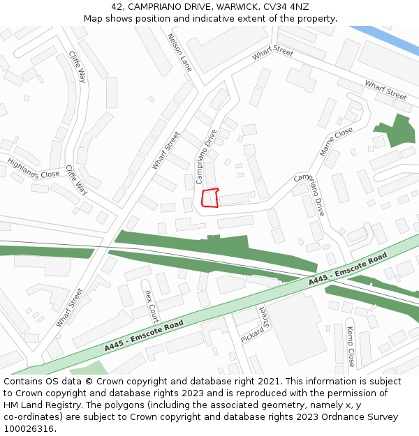 42, CAMPRIANO DRIVE, WARWICK, CV34 4NZ: Location map and indicative extent of plot