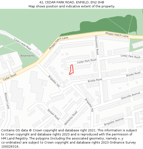 42, CEDAR PARK ROAD, ENFIELD, EN2 0HB: Location map and indicative extent of plot