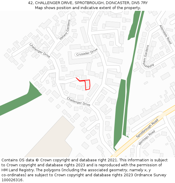 42, CHALLENGER DRIVE, SPROTBROUGH, DONCASTER, DN5 7RY: Location map and indicative extent of plot