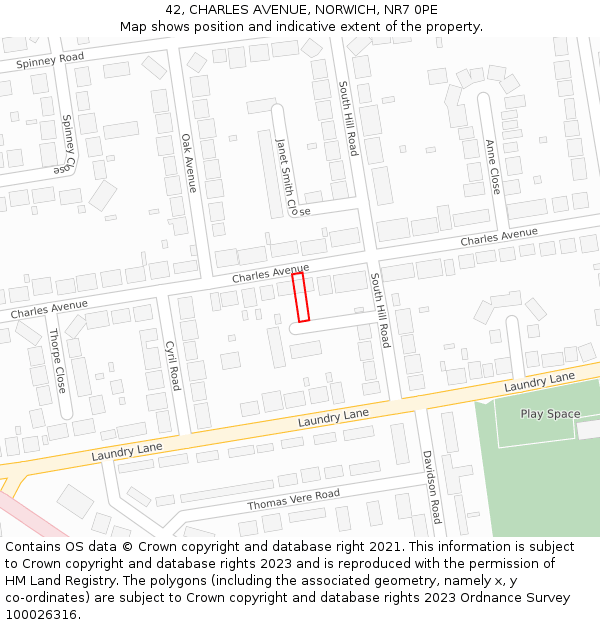 42, CHARLES AVENUE, NORWICH, NR7 0PE: Location map and indicative extent of plot