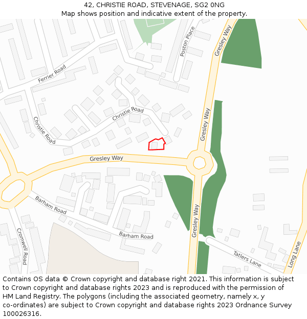 42, CHRISTIE ROAD, STEVENAGE, SG2 0NG: Location map and indicative extent of plot