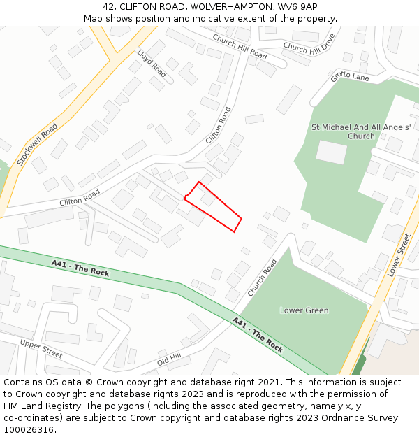 42, CLIFTON ROAD, WOLVERHAMPTON, WV6 9AP: Location map and indicative extent of plot