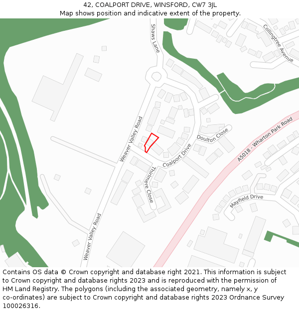 42, COALPORT DRIVE, WINSFORD, CW7 3JL: Location map and indicative extent of plot