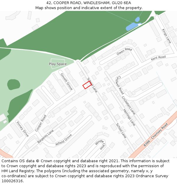 42, COOPER ROAD, WINDLESHAM, GU20 6EA: Location map and indicative extent of plot