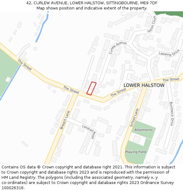 42, CURLEW AVENUE, LOWER HALSTOW, SITTINGBOURNE, ME9 7DF: Location map and indicative extent of plot