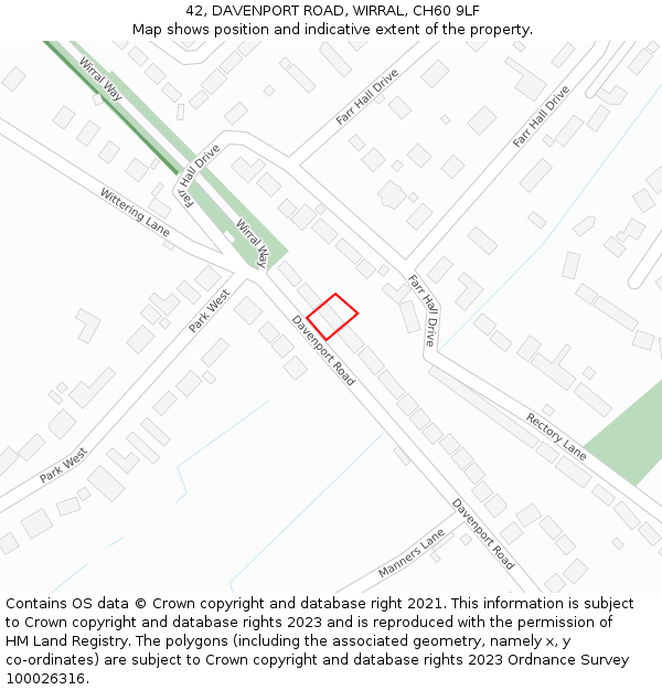 42, DAVENPORT ROAD, WIRRAL, CH60 9LF: Location map and indicative extent of plot