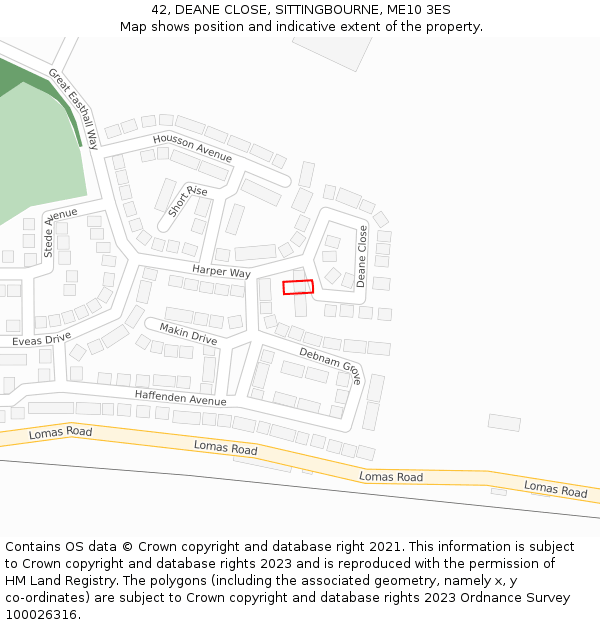 42, DEANE CLOSE, SITTINGBOURNE, ME10 3ES: Location map and indicative extent of plot