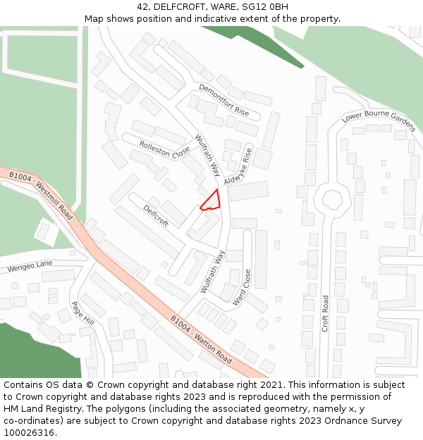 42, DELFCROFT, WARE, SG12 0BH: Location map and indicative extent of plot