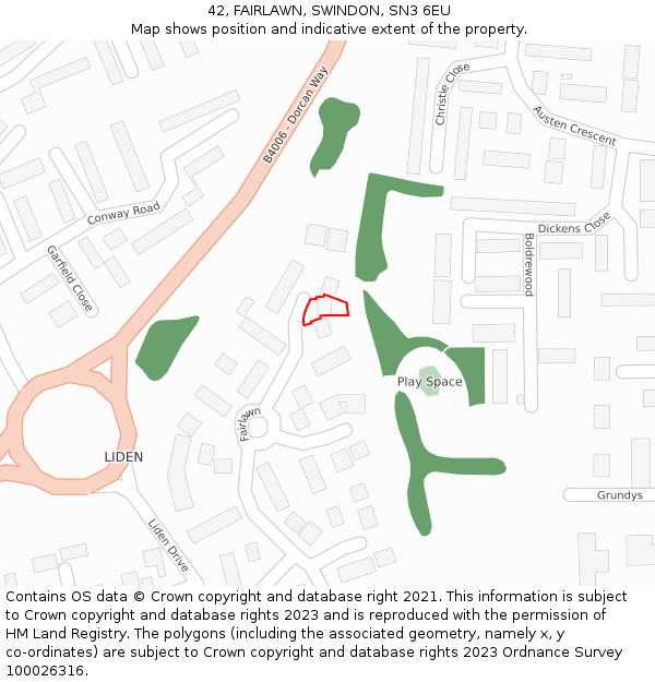42, FAIRLAWN, SWINDON, SN3 6EU: Location map and indicative extent of plot