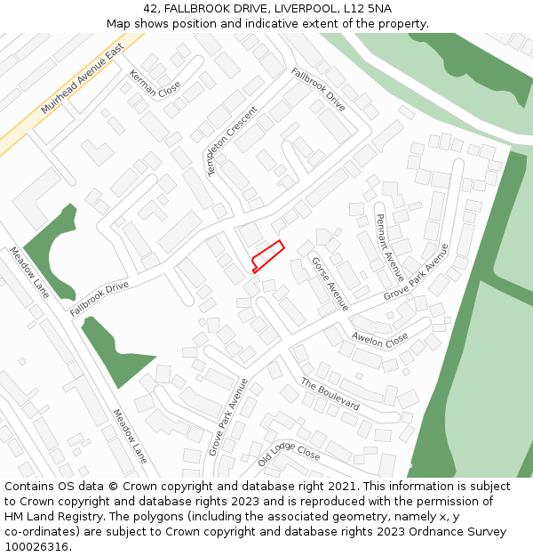 42, FALLBROOK DRIVE, LIVERPOOL, L12 5NA: Location map and indicative extent of plot