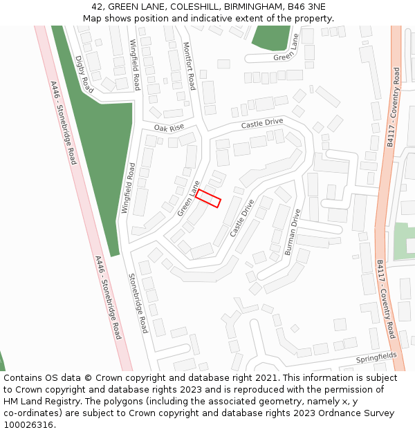 42, GREEN LANE, COLESHILL, BIRMINGHAM, B46 3NE: Location map and indicative extent of plot