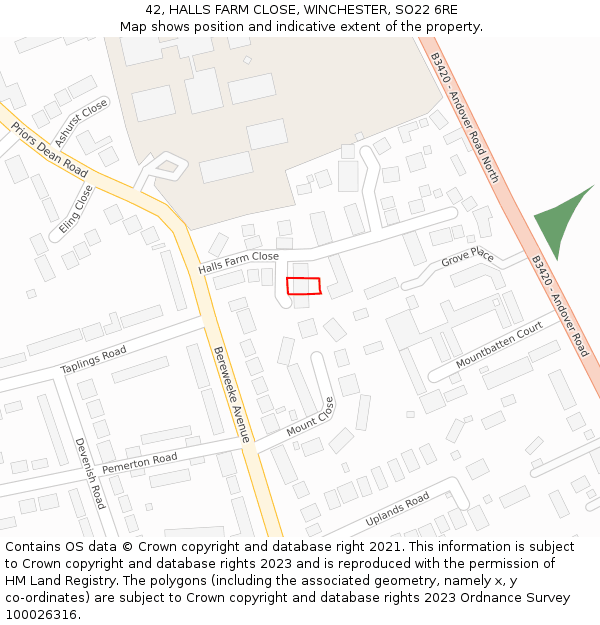 42, HALLS FARM CLOSE, WINCHESTER, SO22 6RE: Location map and indicative extent of plot