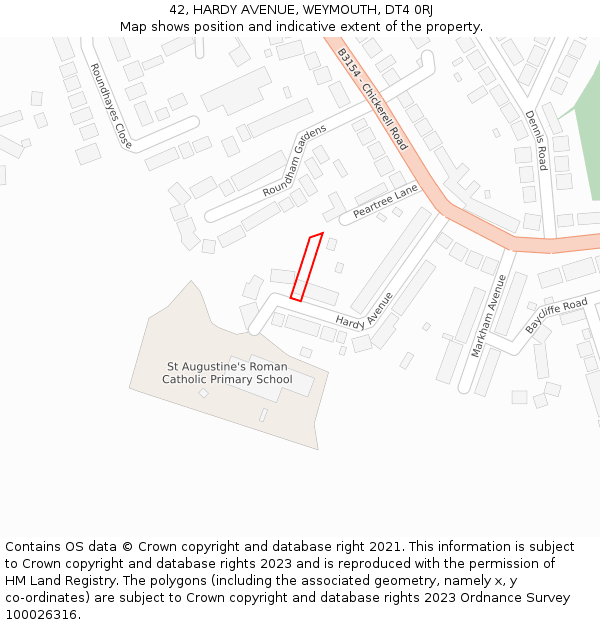 42, HARDY AVENUE, WEYMOUTH, DT4 0RJ: Location map and indicative extent of plot